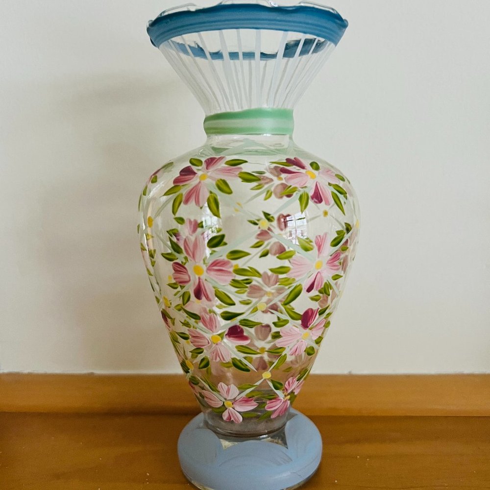 TRACEY PORTER Pink & Blue Hand Painted Vase EUC